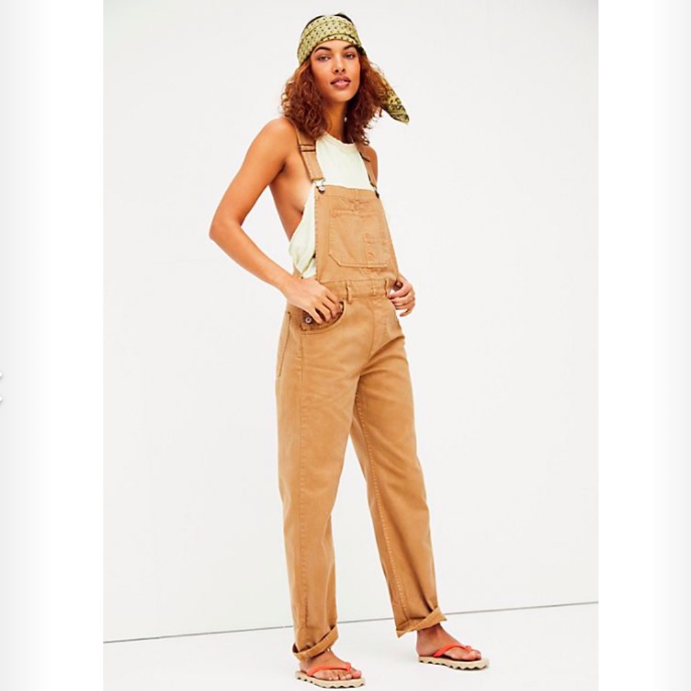 NWT Free People We the Free Ziggy denim overall in pioneer town/tan size L